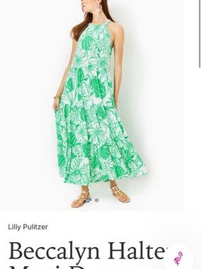 Lilly Pulitzer Green and White Floral Halter Maxi Dress